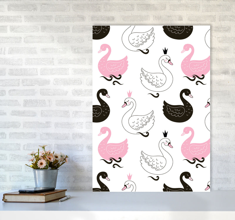 Pink Black And White Swan Pattern Modern Print Animal Art Print A1 Black Frame
