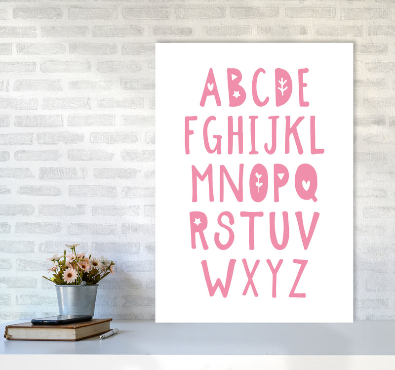 Bright Pink Alphabet Framed Nursey Wall Art Print A1 Black Frame