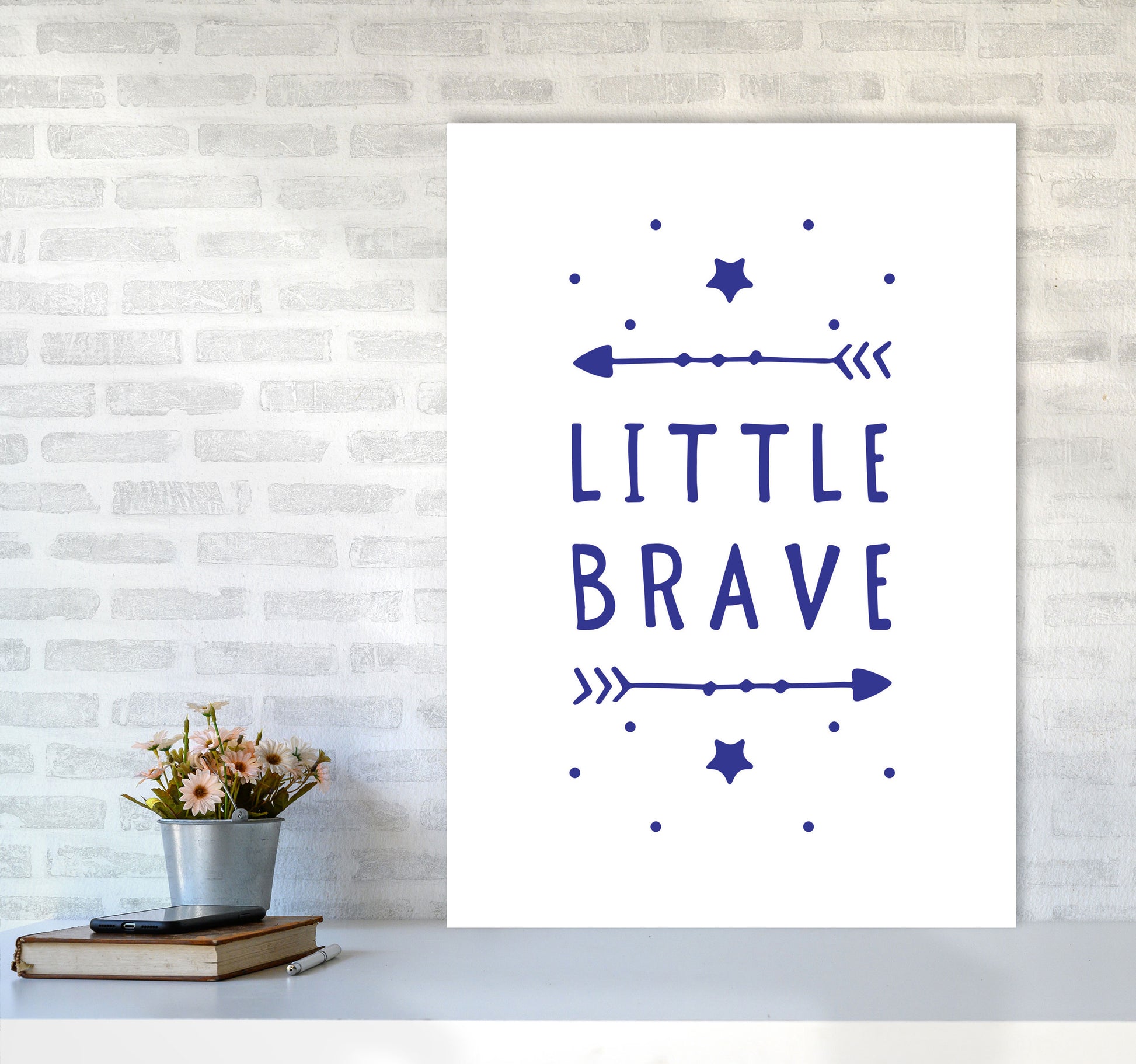 Little Brave Navy Framed Typography Wall Art Print A1 Black Frame