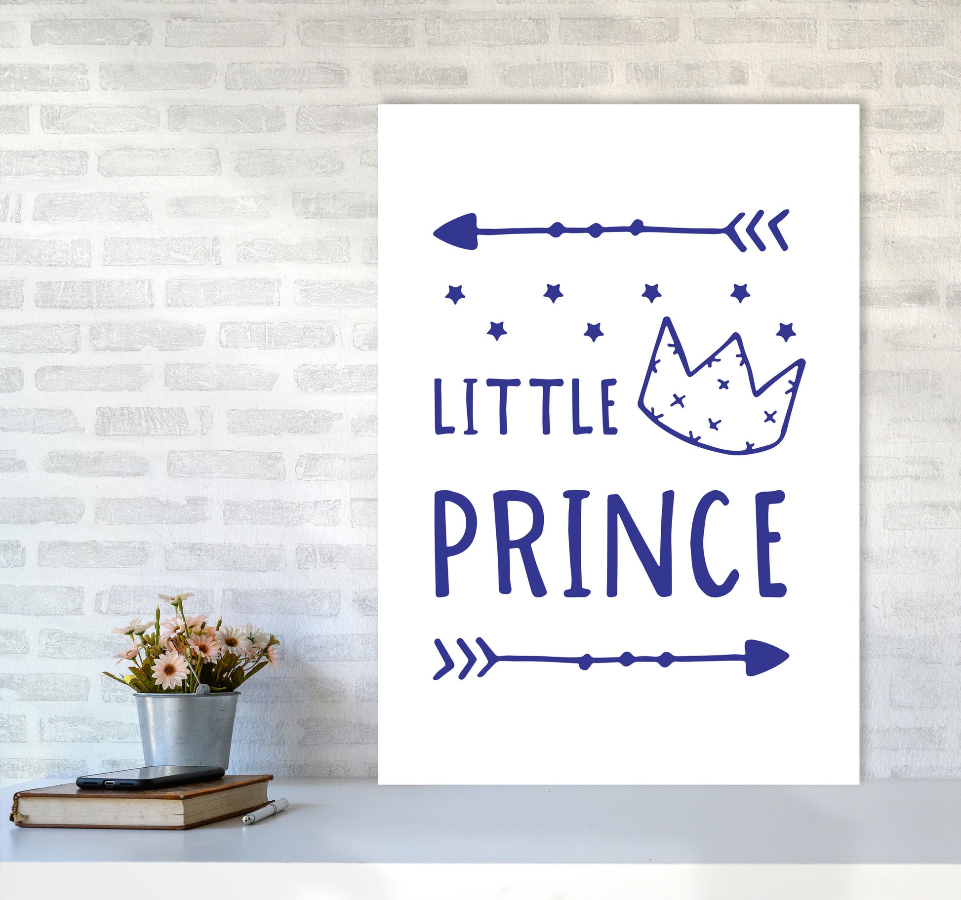 Little Prince Navy Framed Nursey Wall Art Print A1 Black Frame