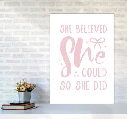 She Believed She Could So She Did Baby Pink Modern Print A1 Black Frame