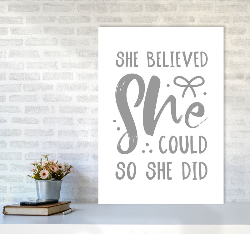 She Believed She Could So She Did Grey Modern Print A1 Black Frame