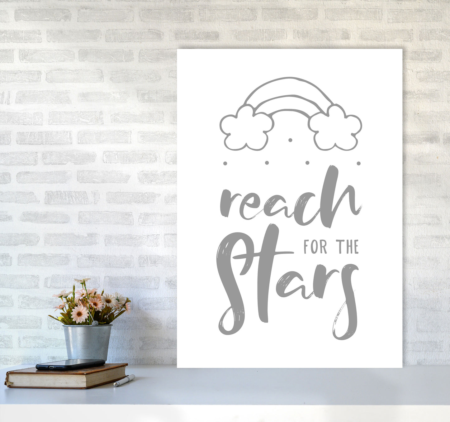 Reach For The Stars Grey Modern Print A1 Black Frame