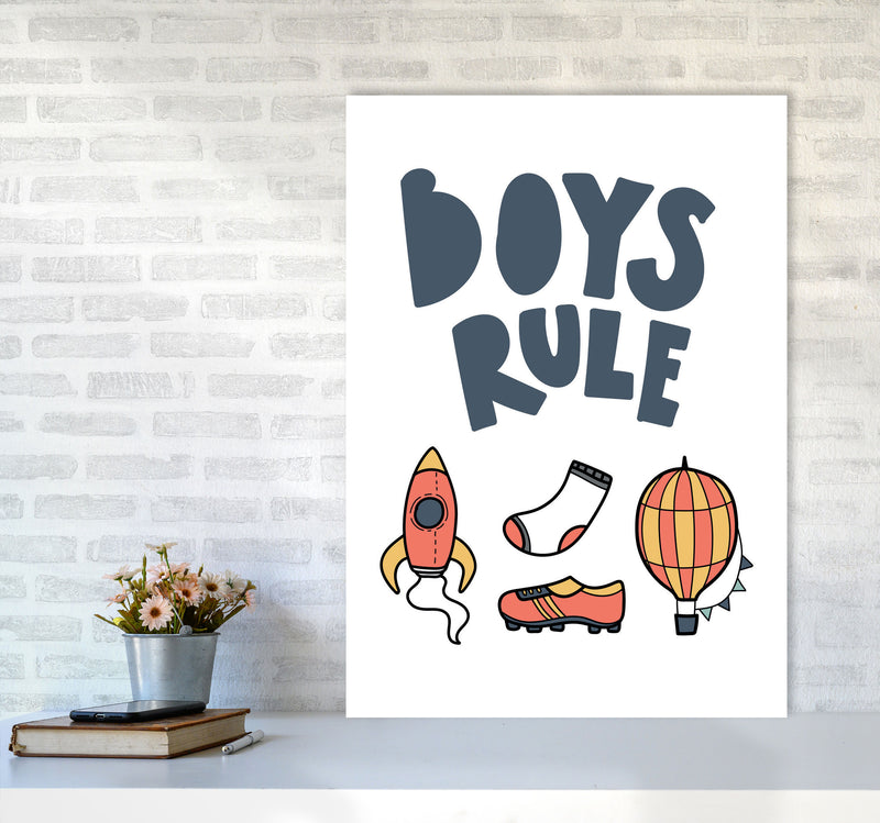Boys Rule Illustrations Framed Nursey Wall Art Print A1 Black Frame
