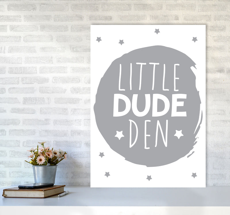 Little Dude Den Grey Circle Framed Nursey Wall Art Print A1 Black Frame