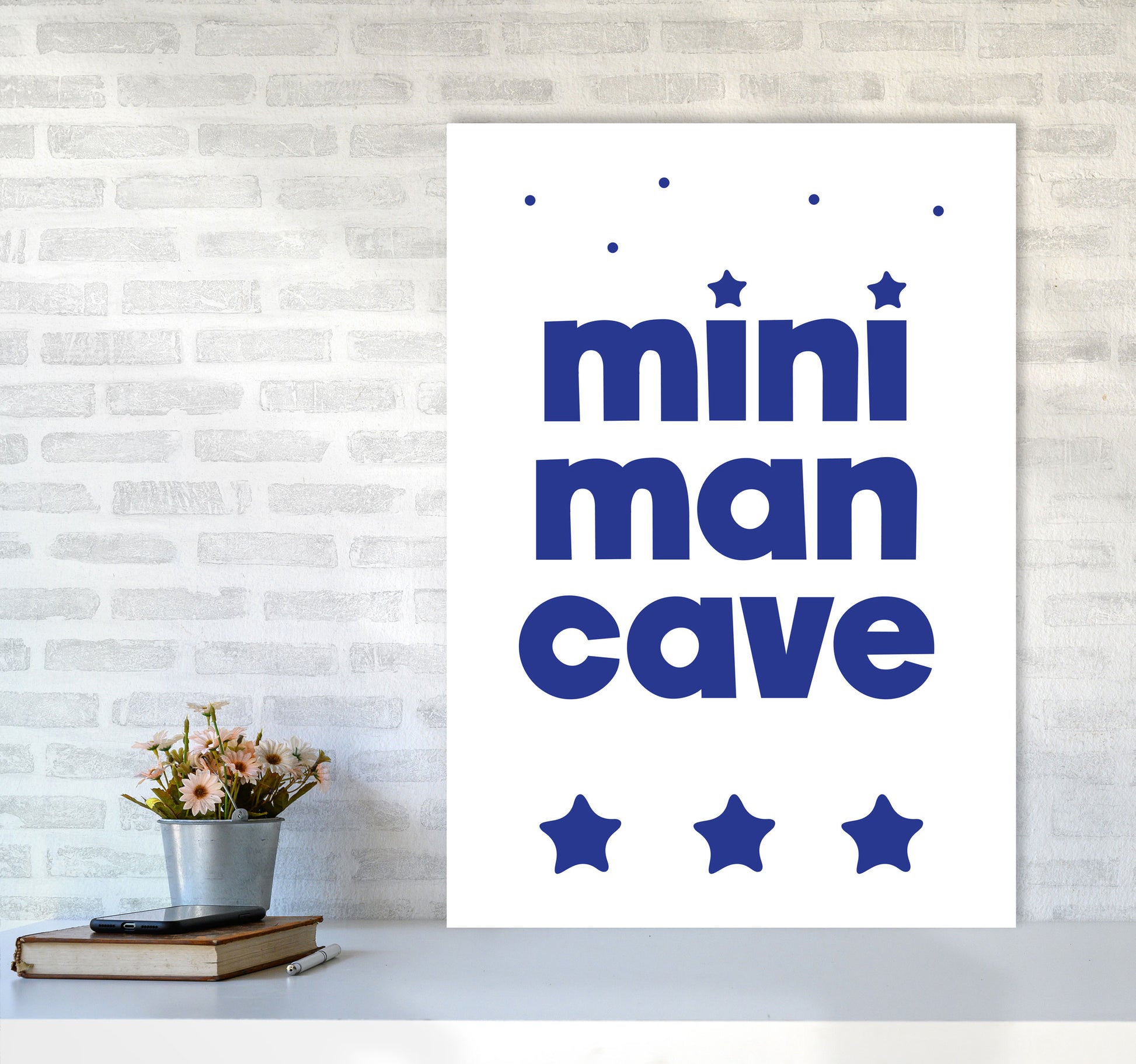 Mini Man Cave Navy Framed Nursey Wall Art Print A1 Black Frame
