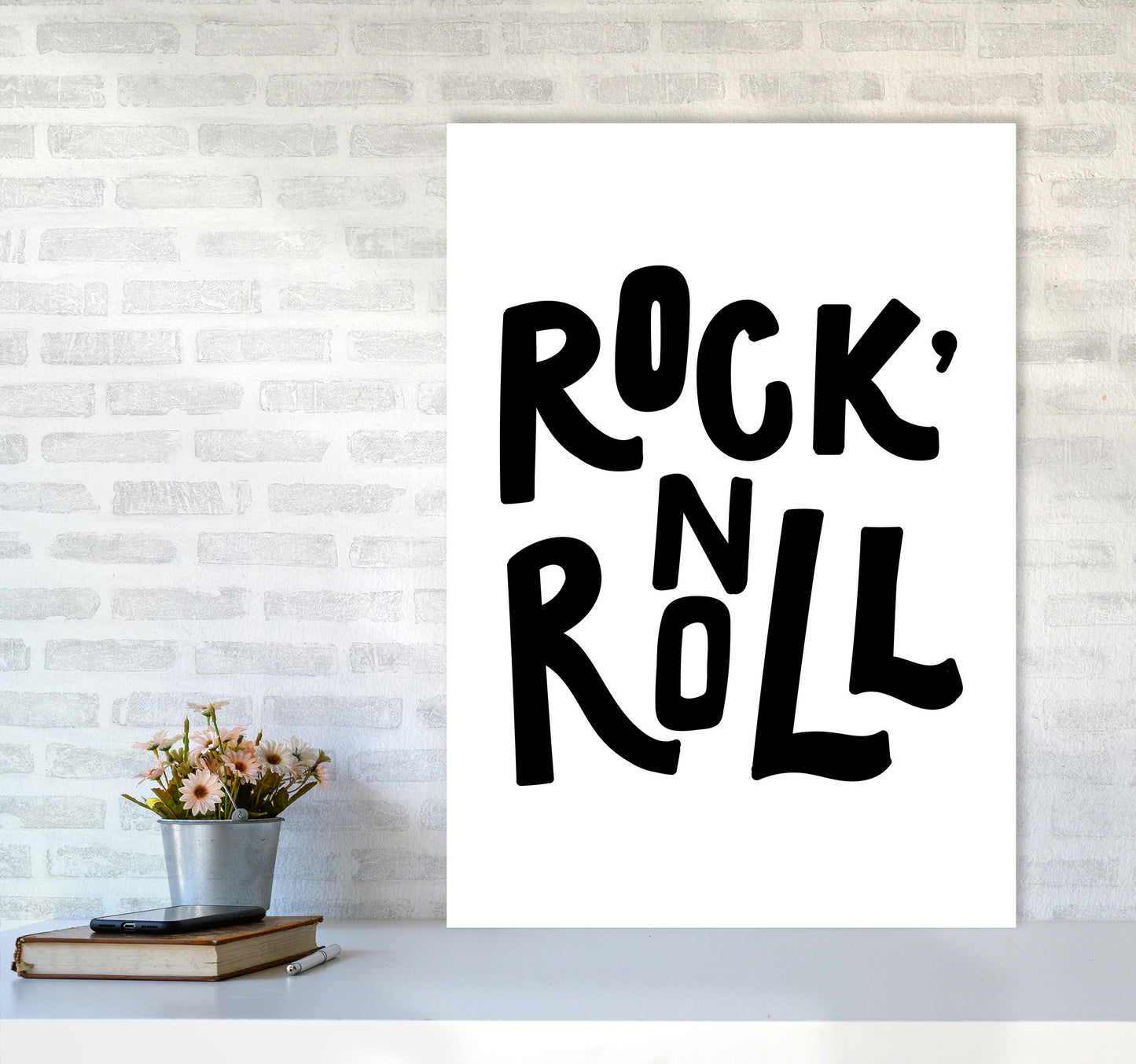 Rock &#39;N Roll Black Modern Print A1 Black Frame