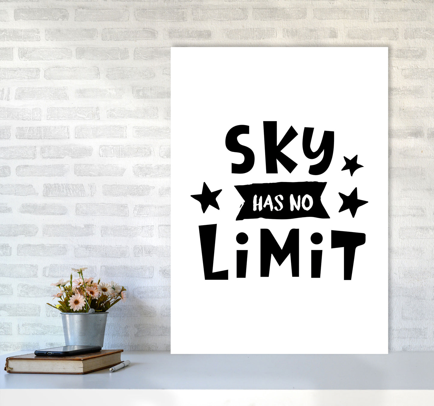 Sky Has No Limit Framed Nursey Wall Art Print A1 Black Frame