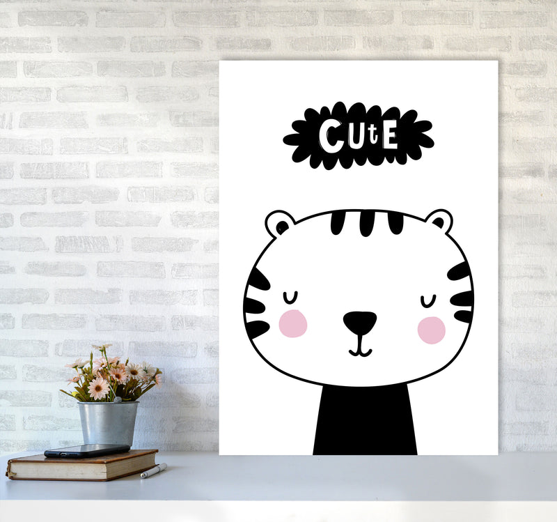 Cute Scandi Tiger Modern Print Animal Art Print A1 Black Frame