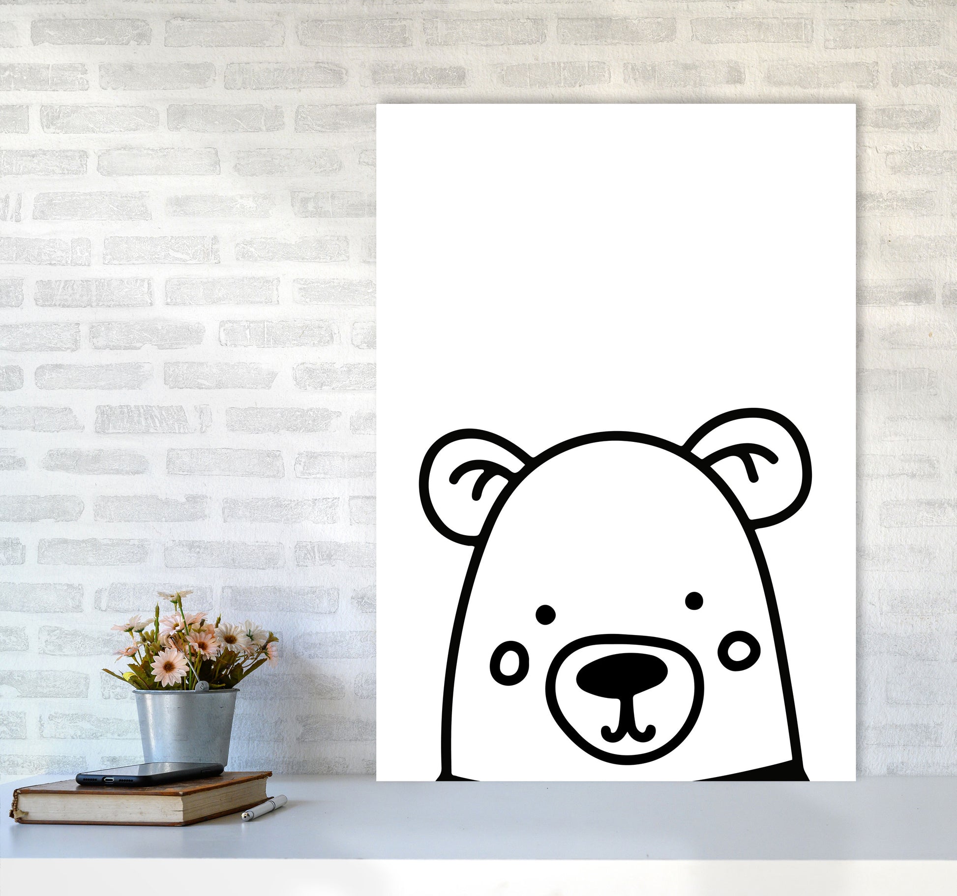 Black And White Bear Modern Print Animal Art Print A1 Black Frame
