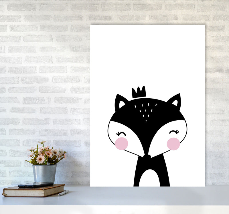 Scandi Black Fox With Crown Framed Nursey Wall Art Print A1 Black Frame