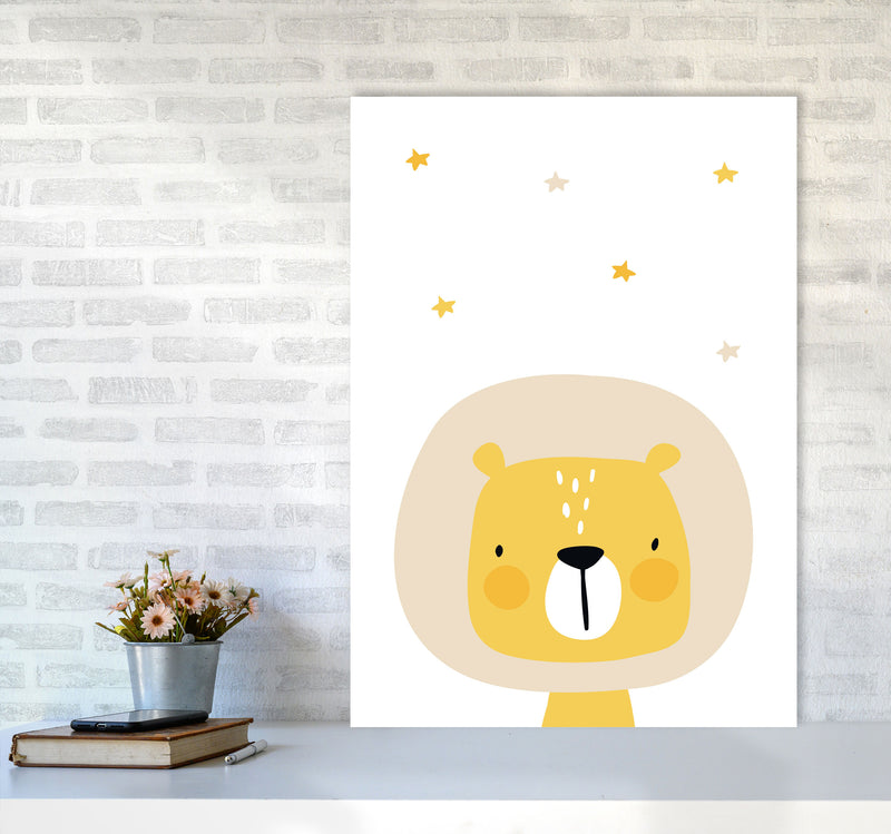 Scandi Lion And Stars Framed Nursey Wall Art Print A1 Black Frame