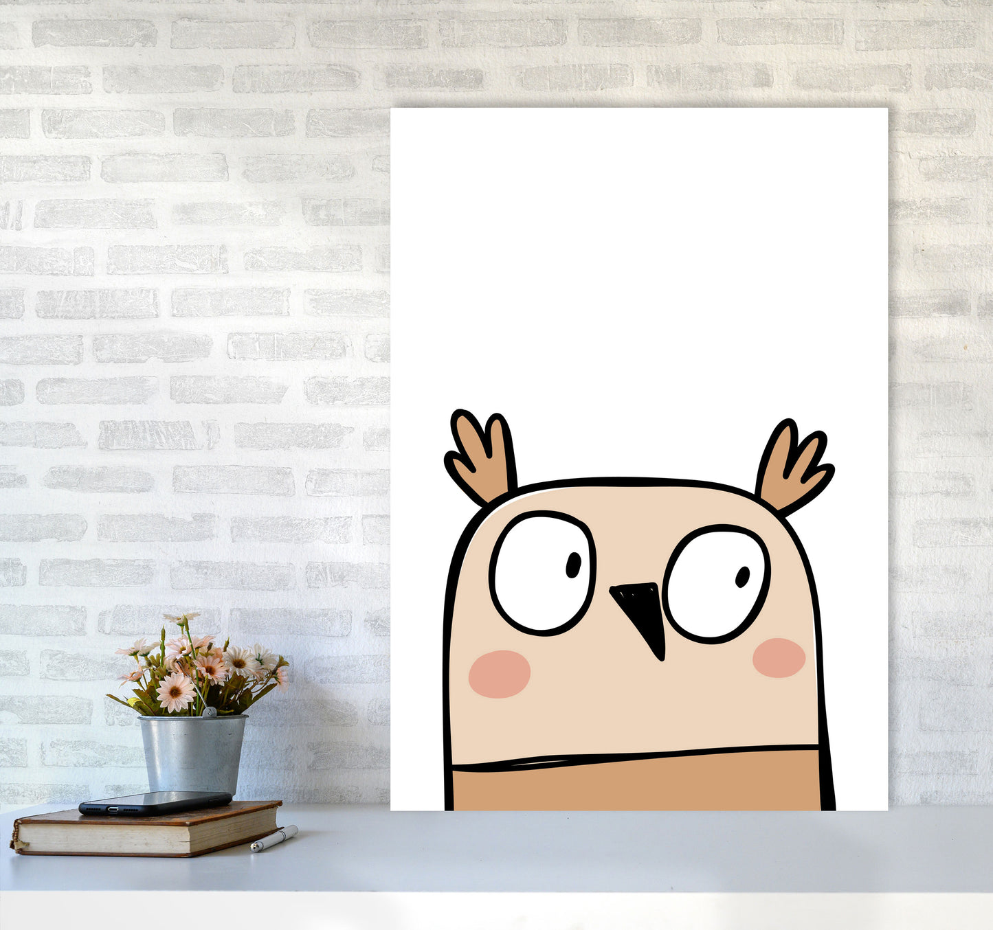 Scandi Owl Framed Nursey Wall Art Print A1 Black Frame