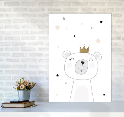 Scandi Cute Bear With Crown And Stars Print, Framed Childrens Wall Art A1 Black Frame
