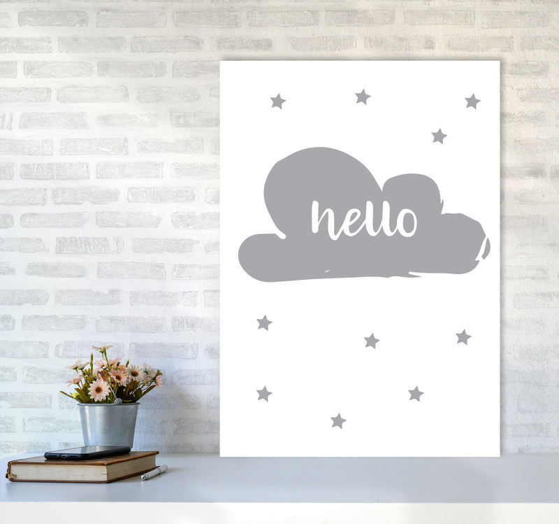 Hello Cloud Grey Framed Nursey Wall Art Print A1 Black Frame