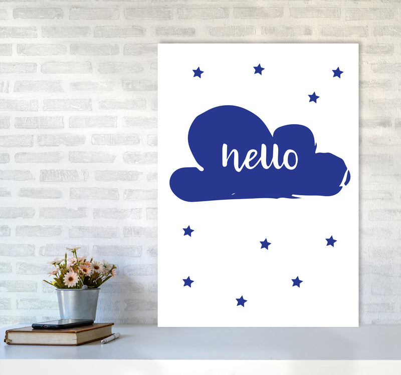 Hello Cloud Navy Framed Nursey Wall Art Print A1 Black Frame