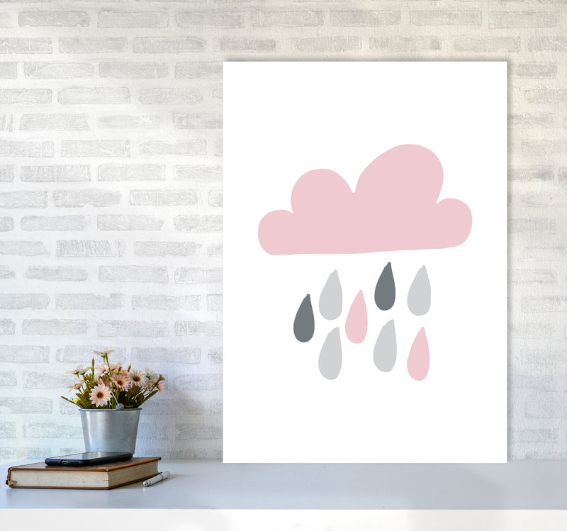 Pink And Grey Rain Cloud Framed Nursey Wall Art Print A1 Black Frame
