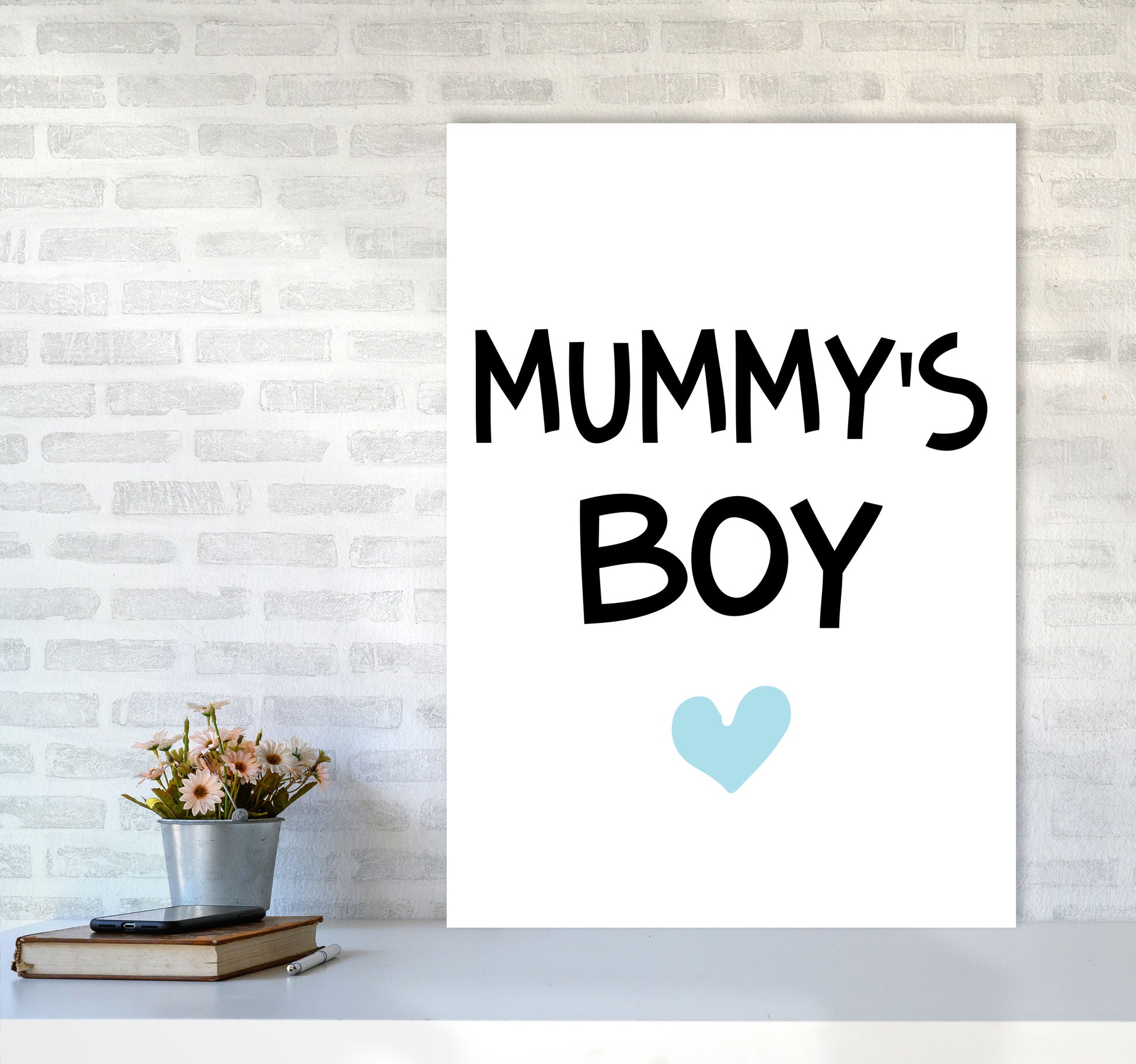 Mummy&#39;s Boy Blue Framed Nursey Wall Art Print A1 Black Frame