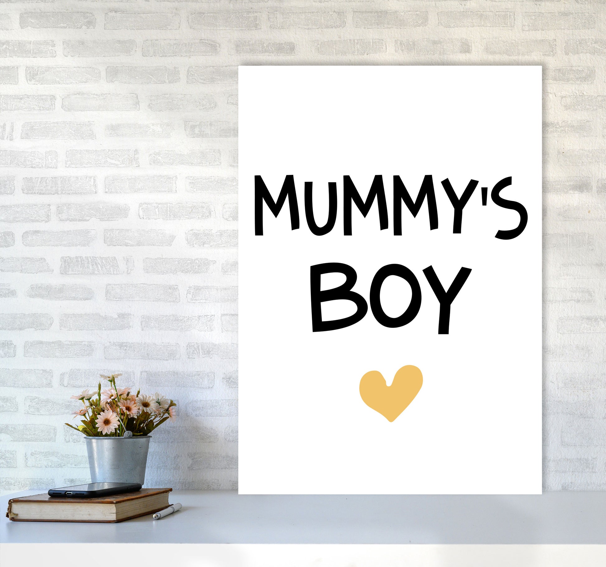 Mummy&#39;s Boy Mustard Framed Nursey Wall Art Print A1 Black Frame