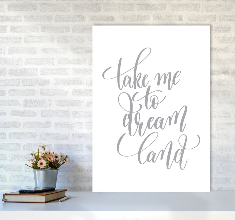Take Me To Dream Land Grey Modern Print A1 Black Frame