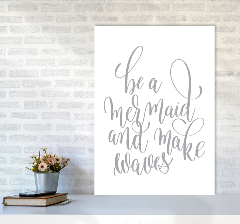 Be A Mermaid Grey Framed Typography Wall Art Print A1 Black Frame
