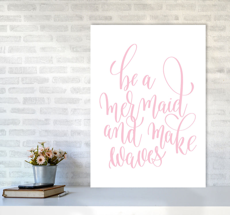 Be A Mermaid Pink Framed Typography Wall Art Print A1 Black Frame