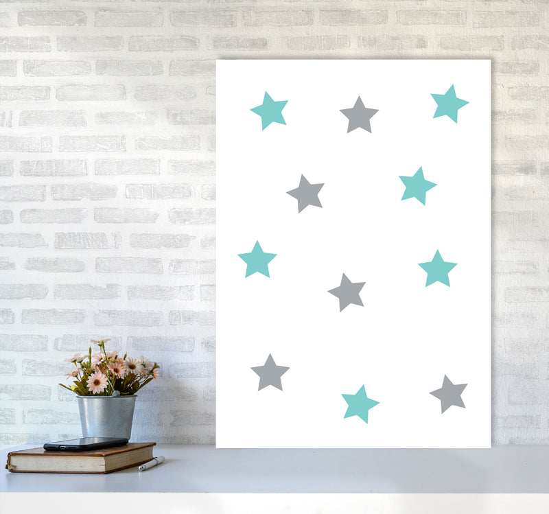 Mint And Grey Stars Framed Nursey Wall Art Print A1 Black Frame