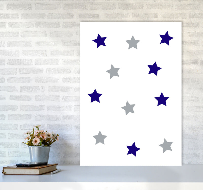 Navy And Grey Stars Modern Print A1 Black Frame