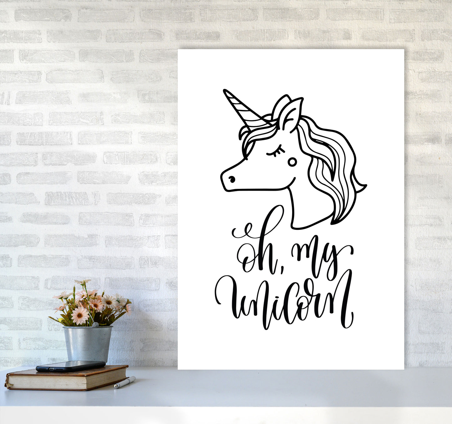 Oh My Unicorn Black Framed Nursey Wall Art Print A1 Black Frame