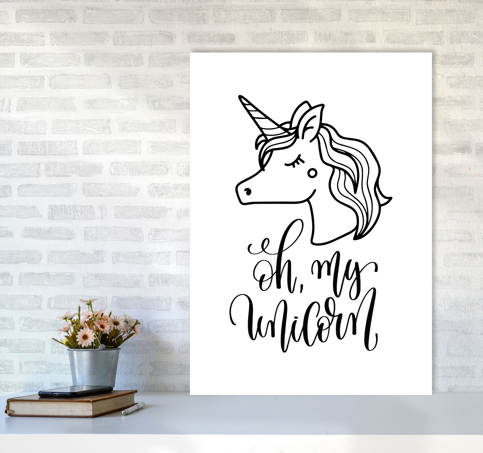 Oh My Unicorn Black Framed Nursey Wall Art Print A1 Black Frame