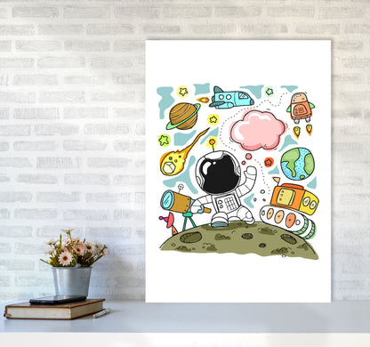 Space Illustration Framed Nursey Wall Art Print A1 Black Frame
