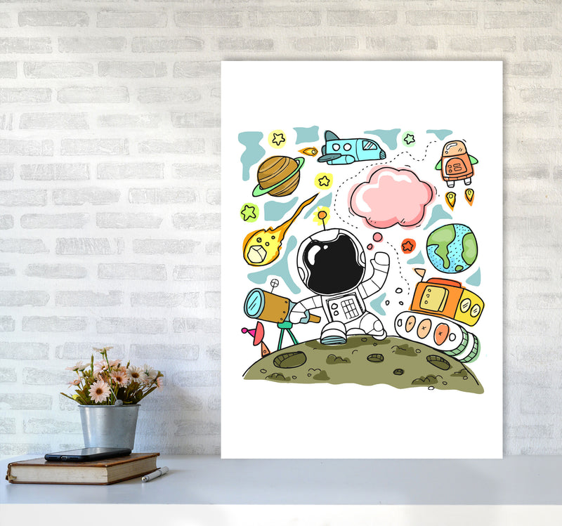 Space Illustration Framed Nursey Wall Art Print A1 Black Frame