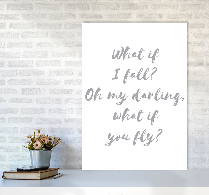 What If I Fall? Grey Modern Print A1 Black Frame