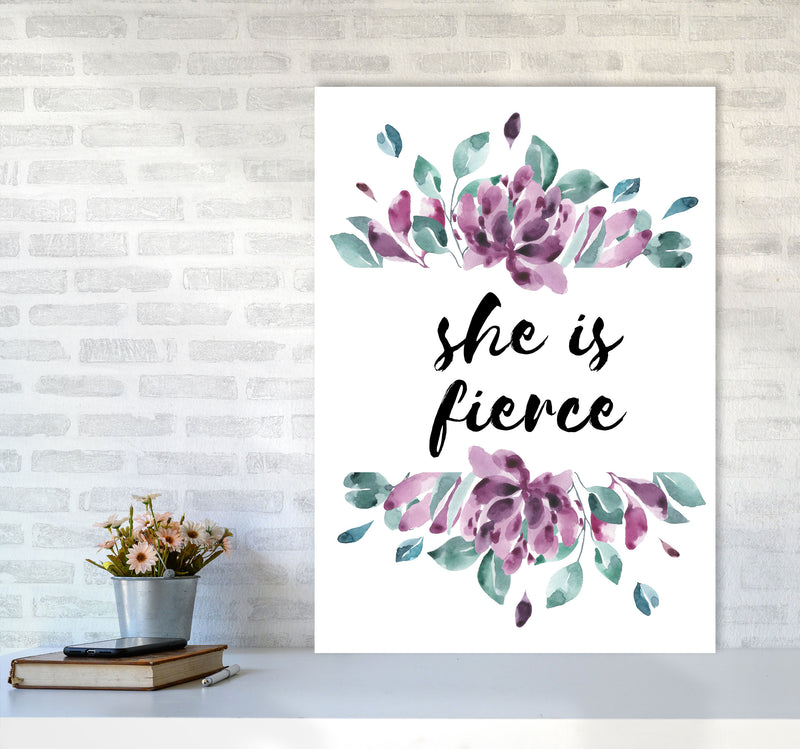 She Is Fierce Purple Floral Modern Print A1 Black Frame