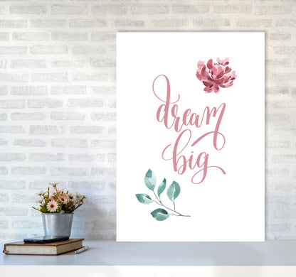Dream Big Pink Floral Framed Typography Wall Art Print A1 Black Frame