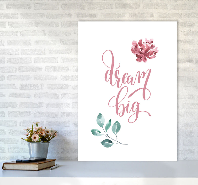 Dream Big Pink Floral Framed Typography Wall Art Print A1 Black Frame