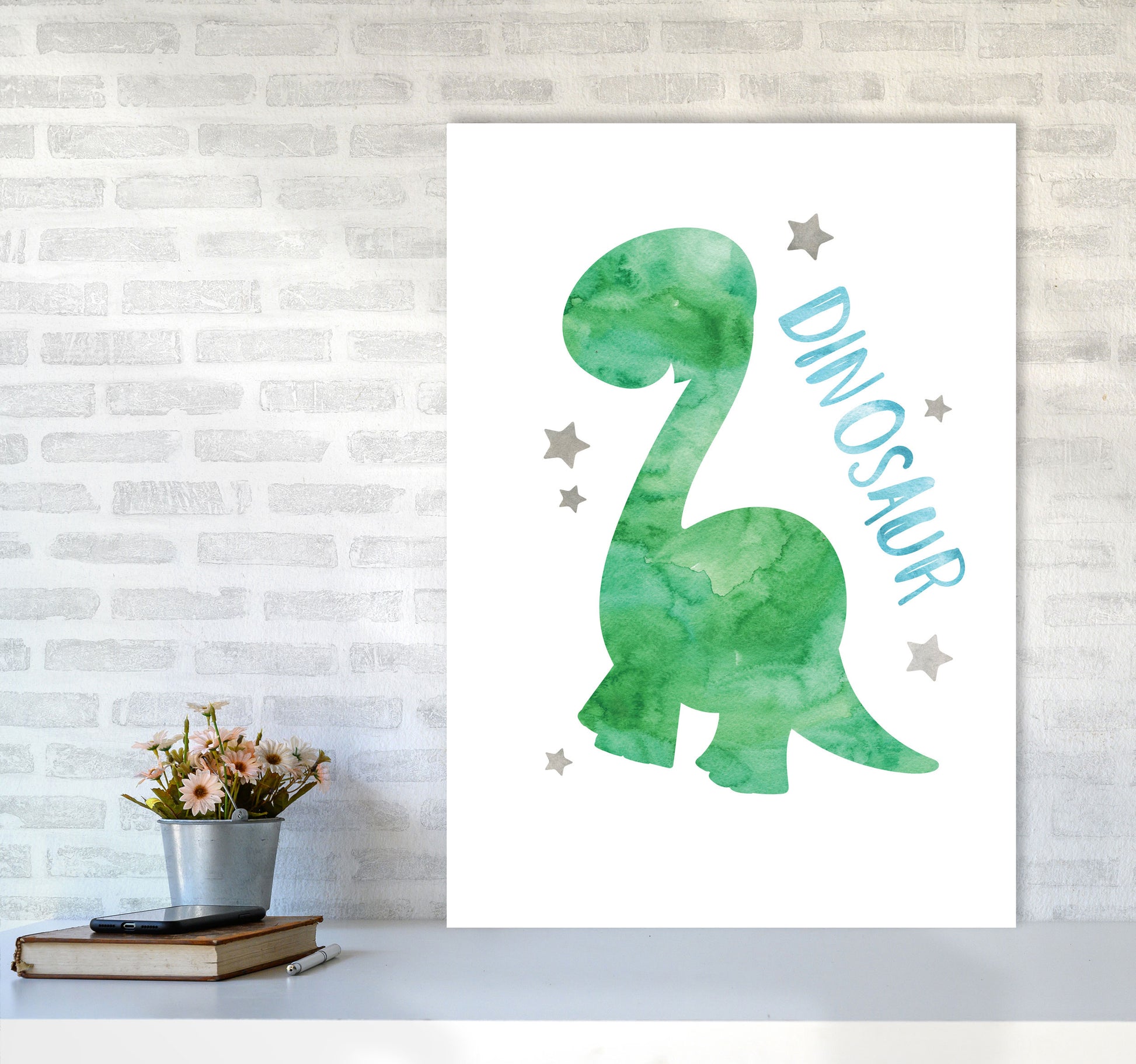 Dinosaur Watercolour Modern Print A1 Black Frame