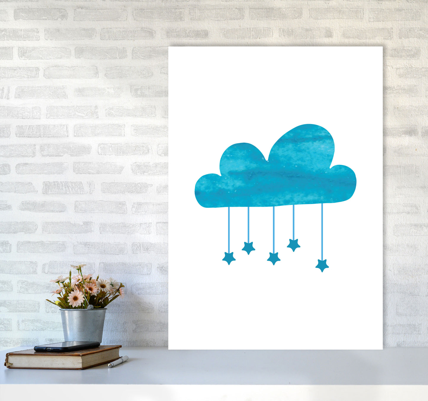 Turquoise Cloud Watercolour Modern Print A1 Black Frame
