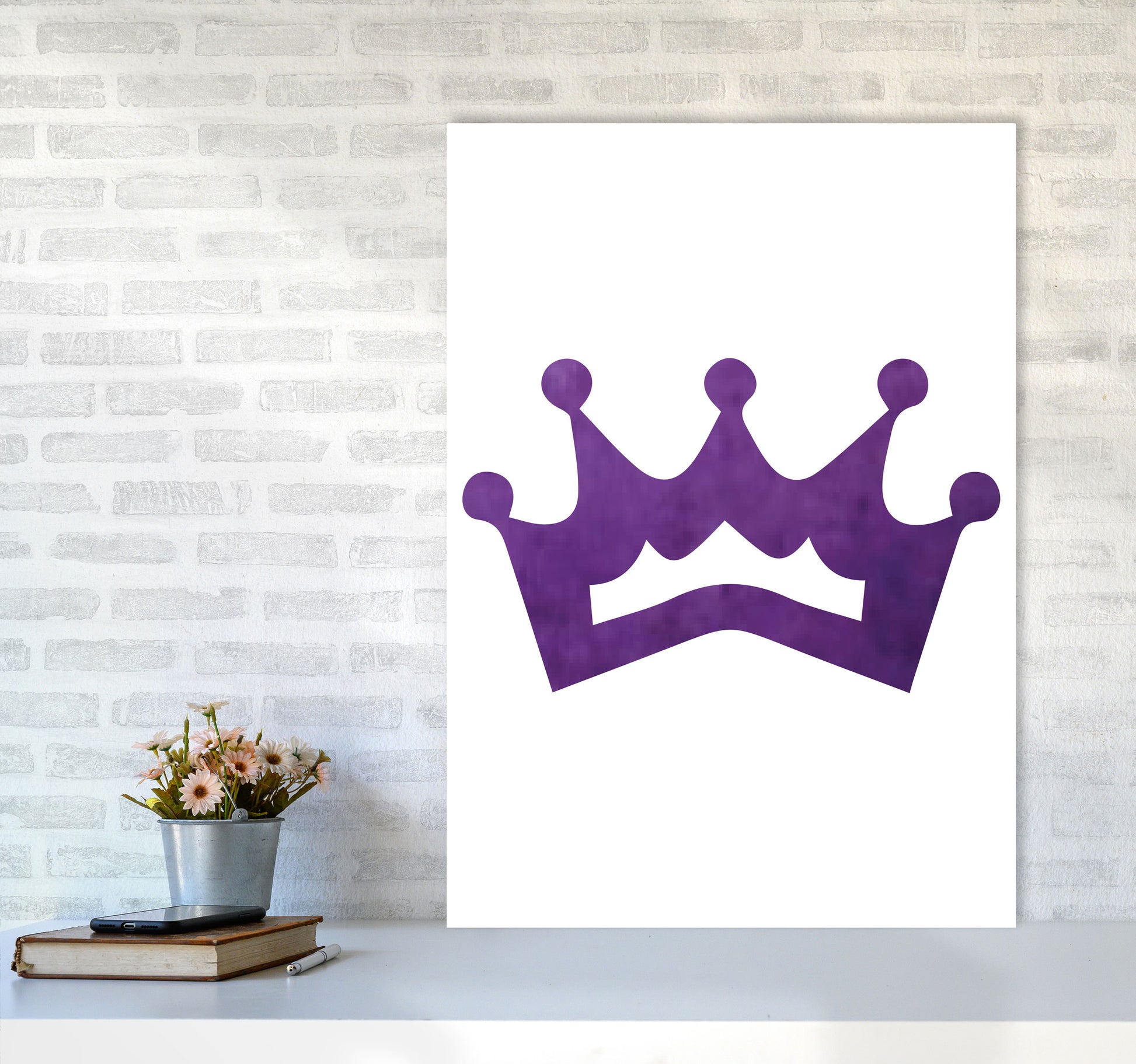 Purple Crown Watercolour Modern Print A1 Black Frame