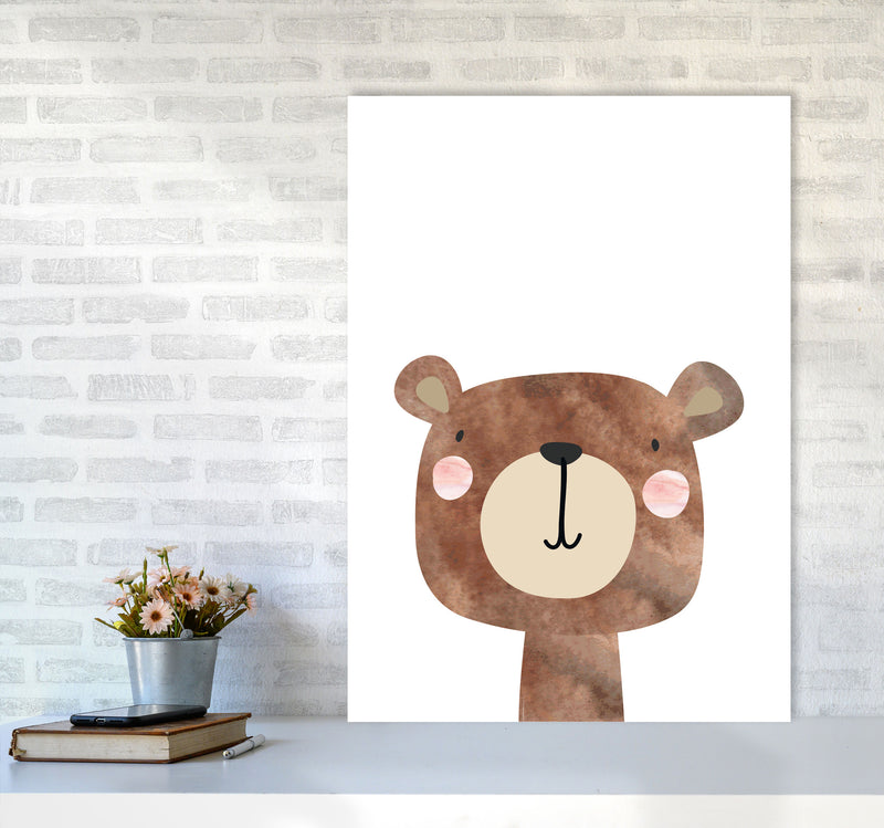 Scandi Brown Bear Watercolour Framed Nursey Wall Art Print A1 Black Frame