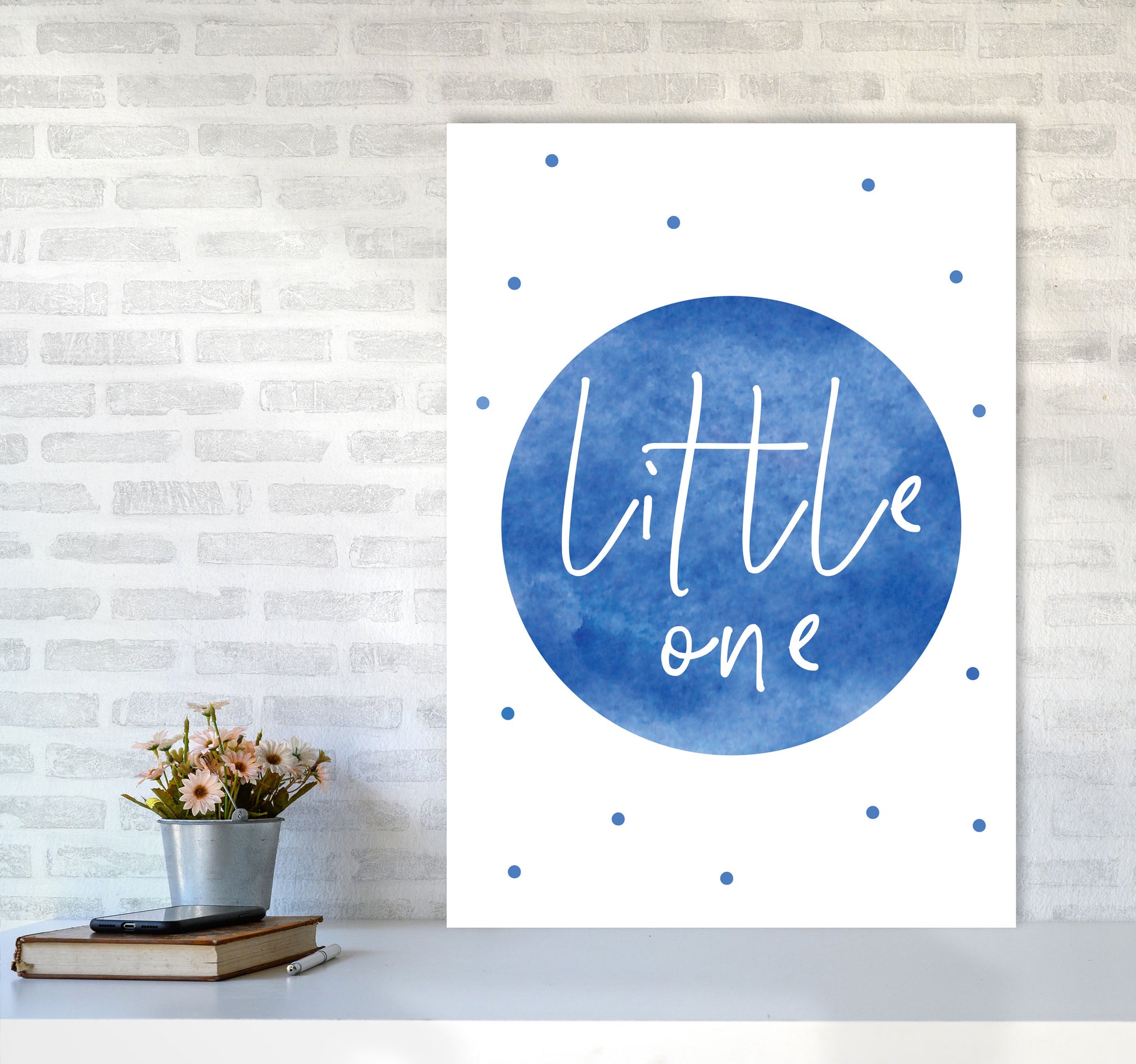 Little One Blue Watercolour Modern Print A1 Black Frame
