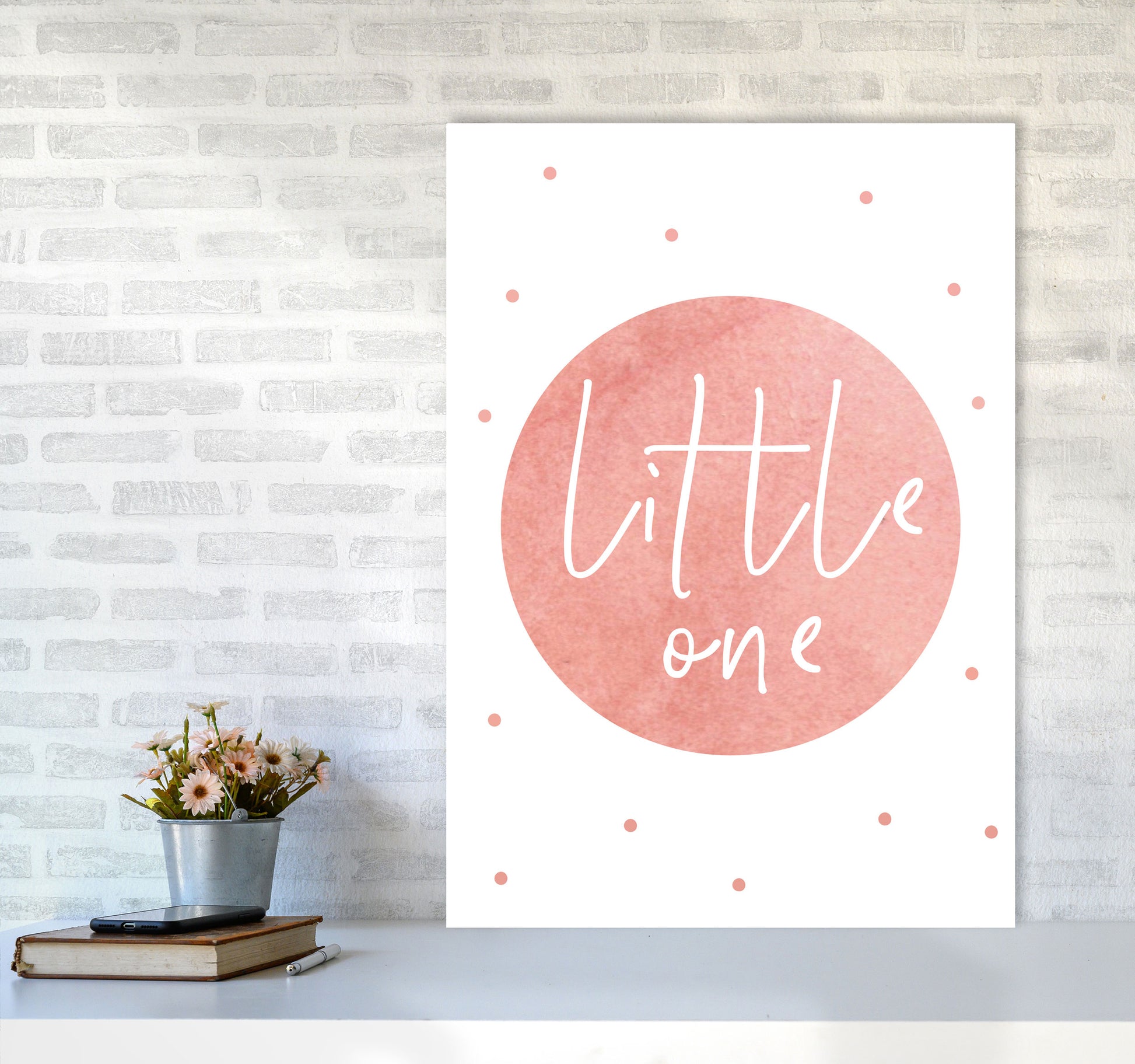 Little One Peach Watercolour Modern Print A1 Black Frame