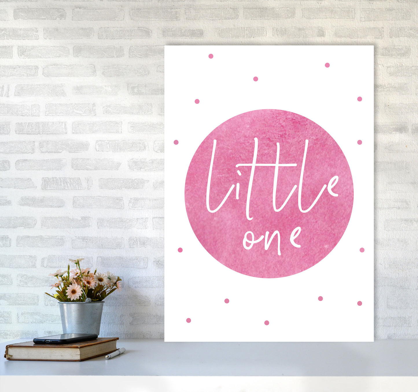 Little One Pink Watercolour Modern Print A1 Black Frame