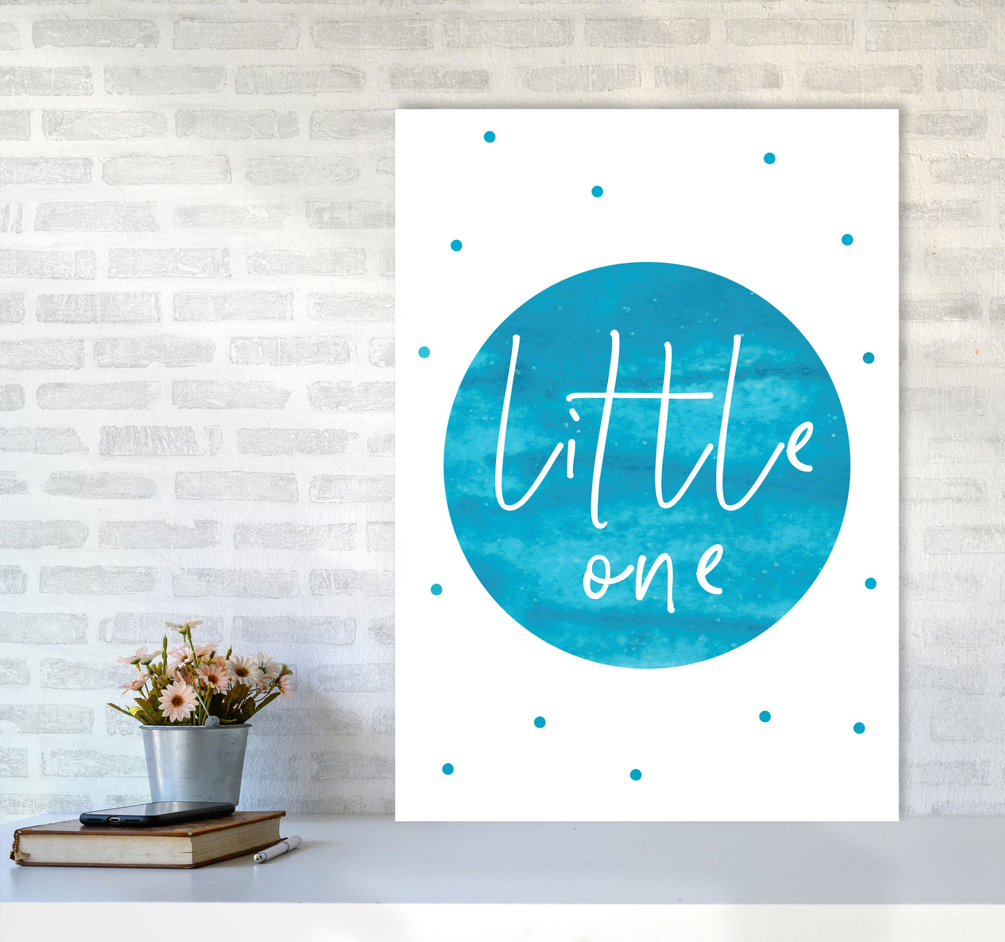 Little One Turquoise Watercolour Modern Print A1 Black Frame
