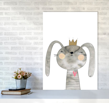Scandi Grey Bunny Watercolour Framed Nursey Wall Art Print A1 Black Frame