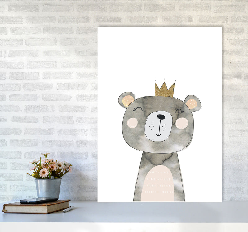 Scandi Grey Bear Watercolour Framed Nursey Wall Art Print A1 Black Frame