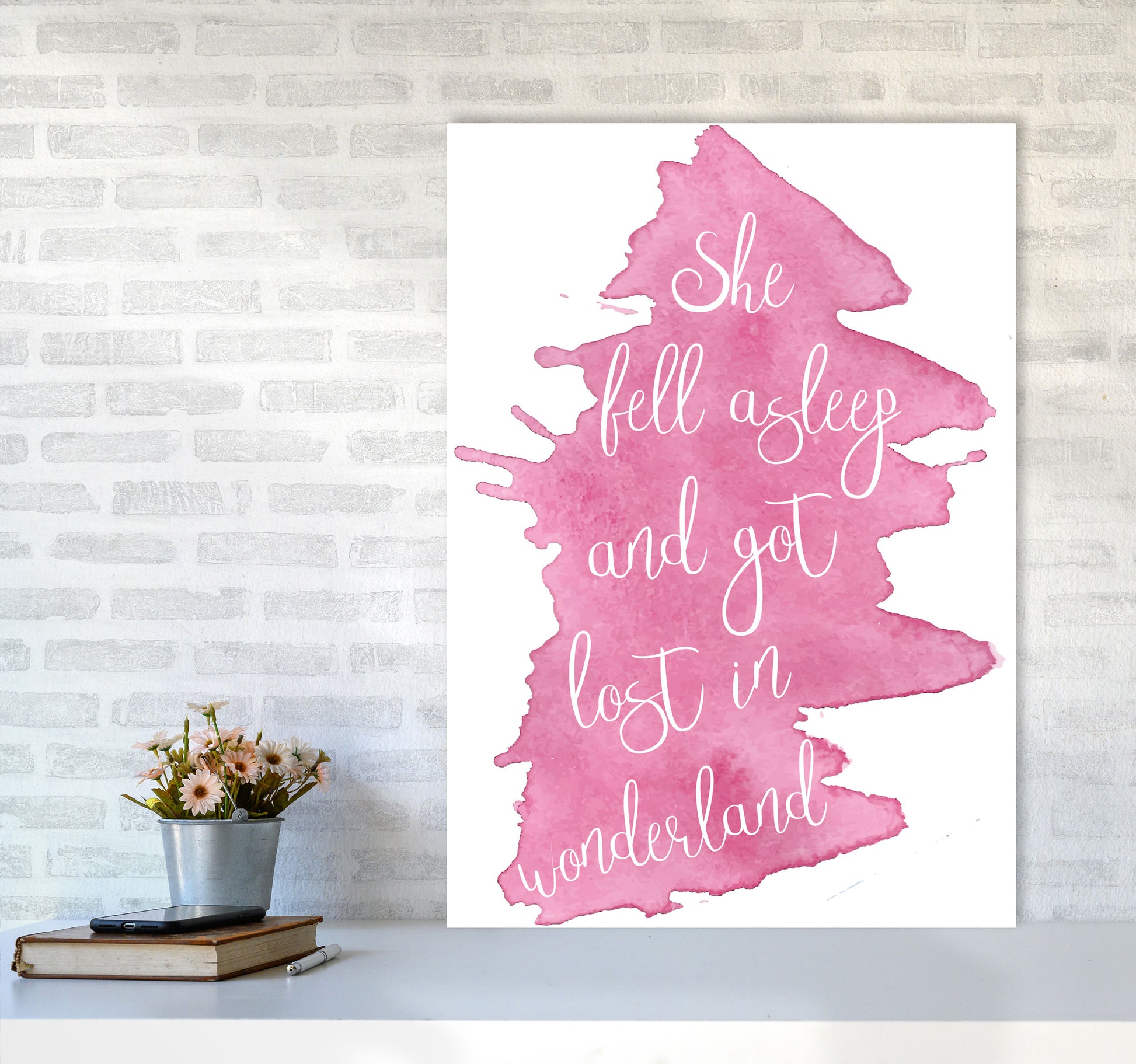 Wonderland Pink Watercolour Modern Print A1 Black Frame