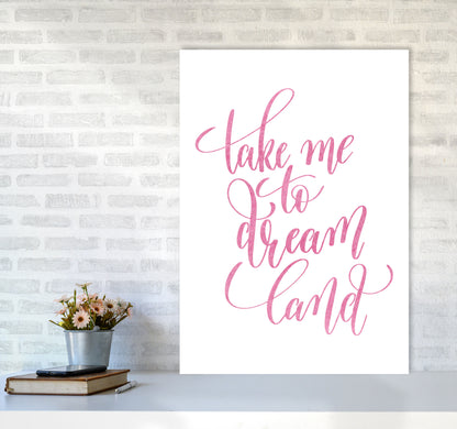 Take Me To Dreamland Pink Watercolour Modern Print A1 Black Frame