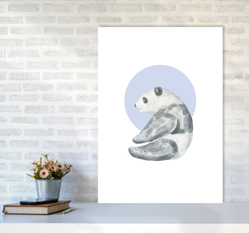 Watercolour Panda With Blue Circle Modern Print, Animal Art Print A1 Black Frame