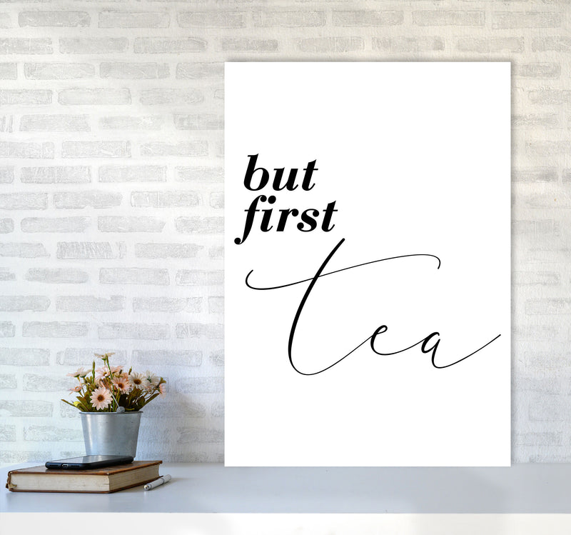 But First Tea Modern Print, Framed Kitchen Wall Art A1 Black Frame